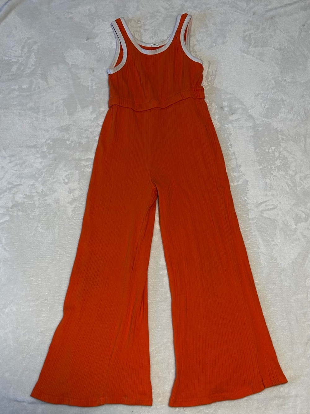 SHEIN Ribbed Sleeveless Wide-Leg Jumpsuit in Orange with White Trim
